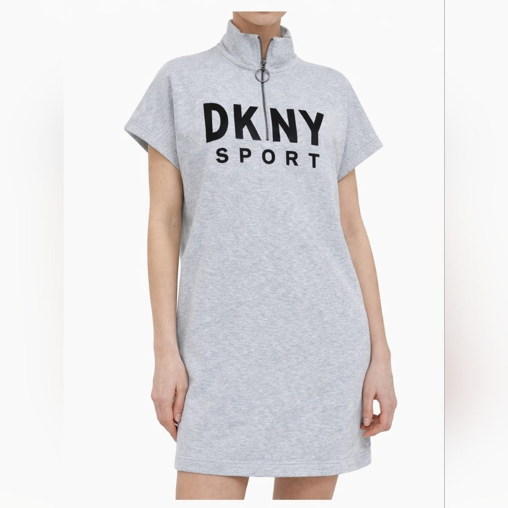 DKNY Light Heather Gray Sleeveless Half-Zip Sport Sweater Dress